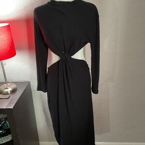 LNA Black Ribbed Cut-Out Sheath Dress